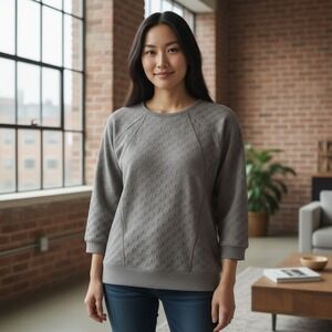 BiBi Quilted‎ Pullover Top Women's XL Gray Long Sleeve Textured Blouse